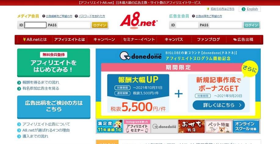 A8ネットで稼ぐアフィリエイトASP